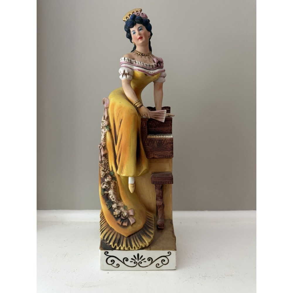 Vintage Cyrus Noble Mine 1900 Decanter Lady Piano Figural Haas Bros 1976 14"